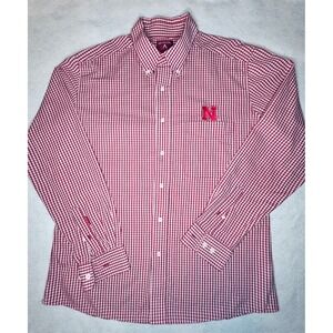 Antigua Nebraska Cornhuskers Button Down Shirt Gingham Check Long Sleeve‎ L